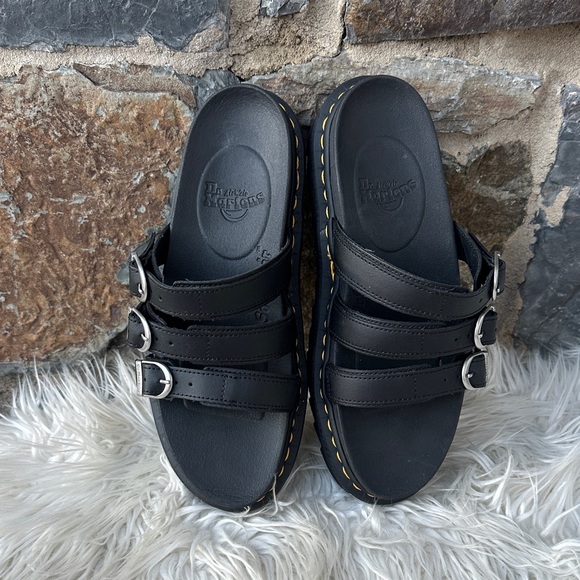 Dr. Martens Buckled Blaire Leather Slide Sandals in Black Size 9 - Picture 3 of 10